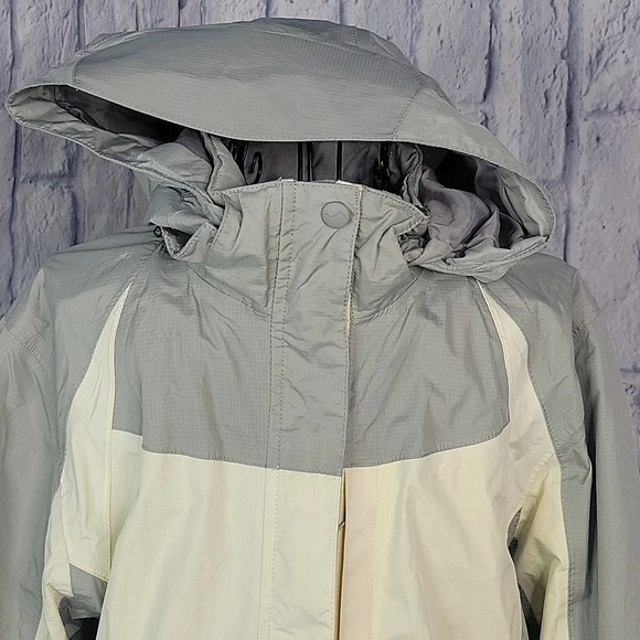 EDDIE BAUER Gray‎ and Cream Hooded Women's Rain Jacket Medium - Picture 2 of 10